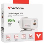 VERBATIM GAN CHARGER 2 PORT 35W USB A/C