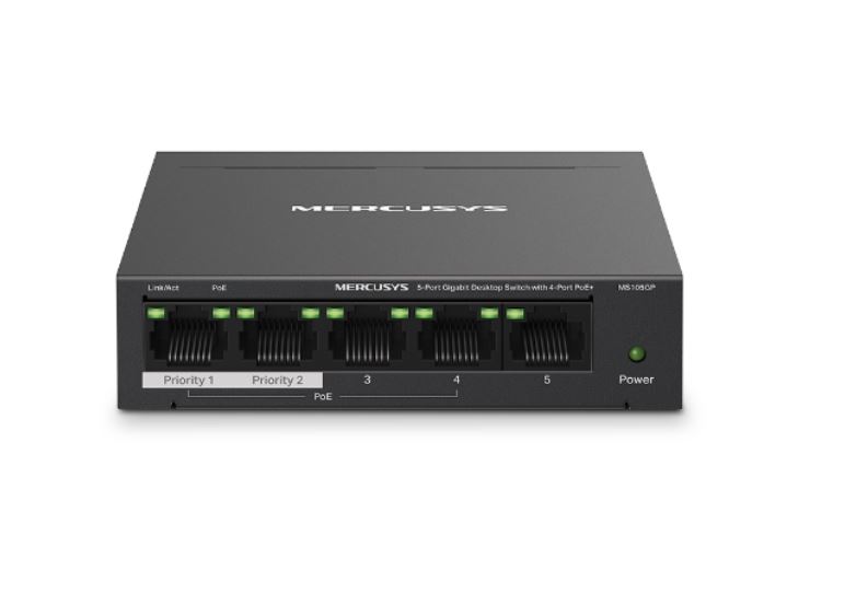 Mercusys MS105GP 5-Port Gigabit Desktop Switch with 4-Port PoE+, 10/100/1000 Mbps RJ45 ports, Up to 250 m - Image 3