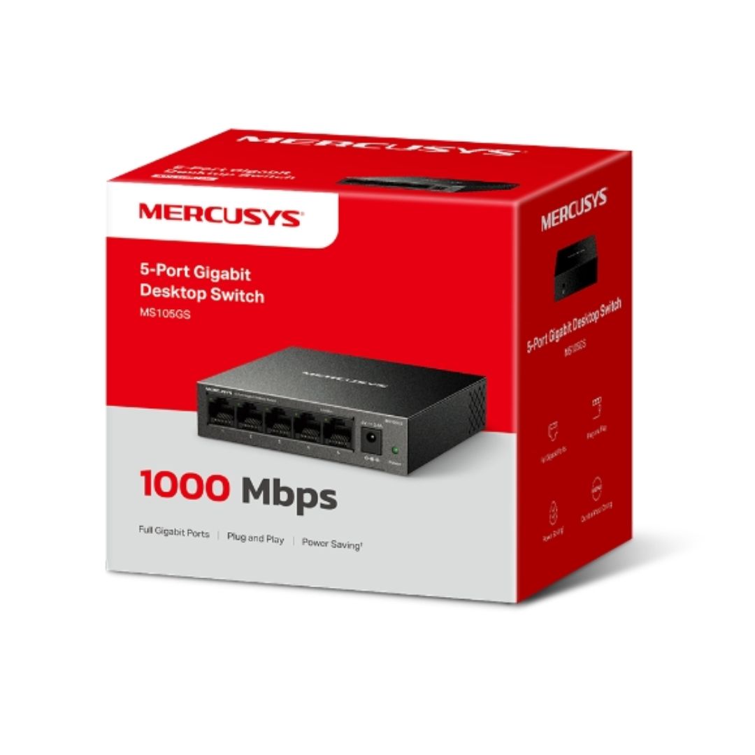 Mercusys MS105GS 5-Port Gigabit Desktop Switch, 5×10/100/1000 MbpsRJ45 port Supporting Auto-MDI/MDIX - Image 2