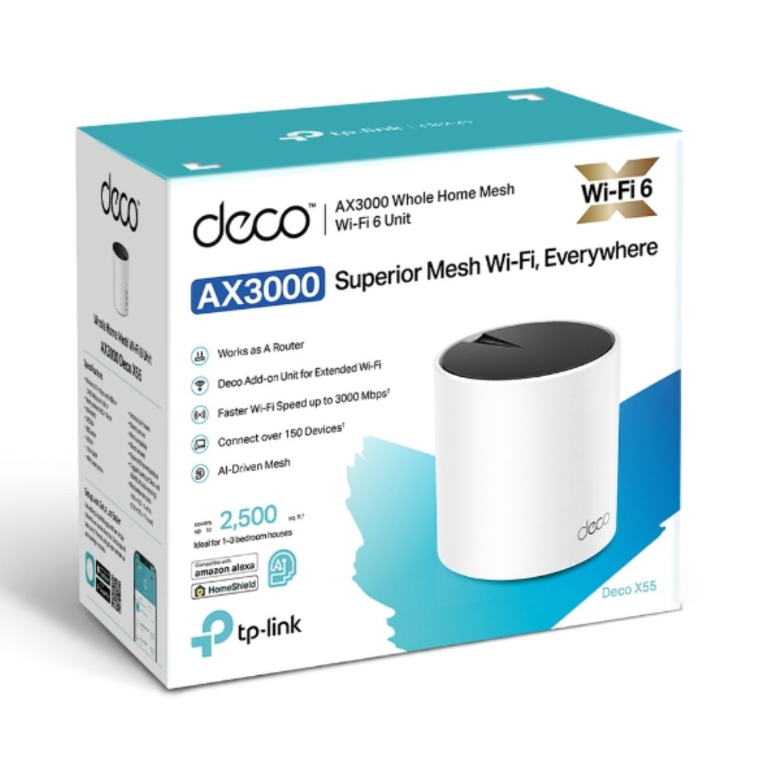 TP-Link Deco X55(1-pack) AX3000 Whole Home Mesh WiFi 6 Router, Dual-Band with Smart Antennas, MU-MIMO, HomeShield Security - Image 2