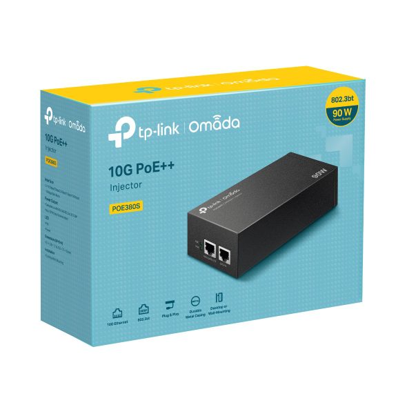 TP-Link POE380S Omada 10G PoE++ Injector PORT: 1× 10Gbps PoE Port, 1× 10Gbps Non-PoE Port, SPEC: 802.3bt/at/af Compliant, 90 W PoE Power, Data and Pow - Image 5