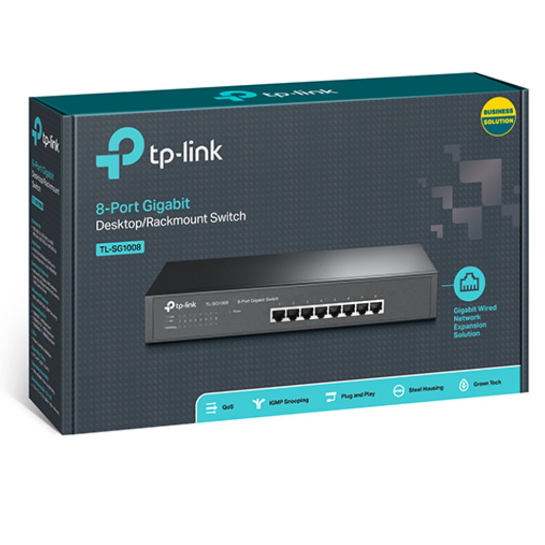 TP-Link TL-SG1008 8-Port Gigabit Unmanaged Switch 13' Desktop Rackmountable Steel Case Fanless Supports MAC address 802.1p/DSCP QoS - Image 4