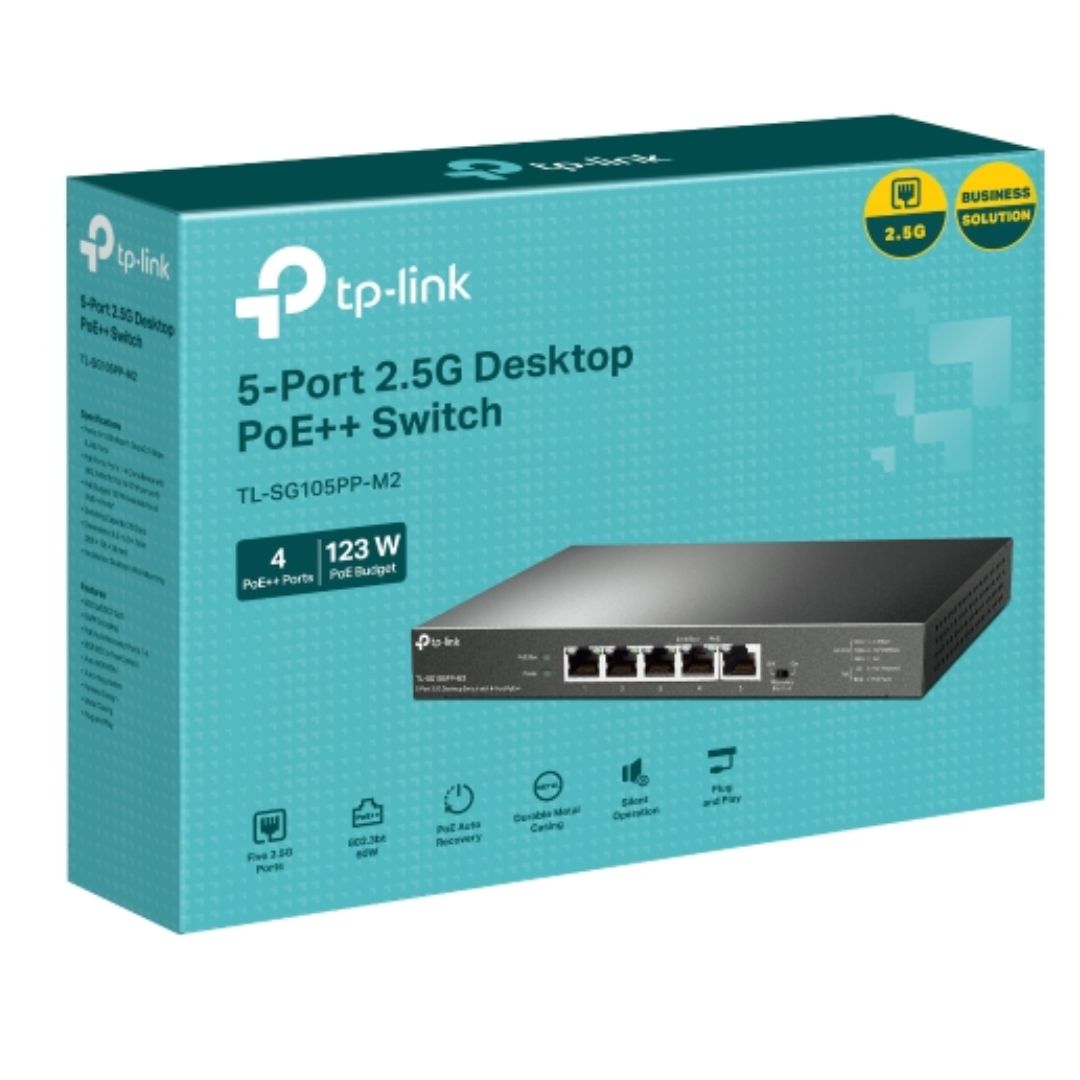 TP-Link TL-SG105PP-M2 5-Port 2.5G Desktop Switch with 4-Port PoE++, 4× 2.5G PoE++ Ports, 1x 2.5G Non-PoE Port, PoE Auto Recovery for Port1-4, Plug and - Image 5