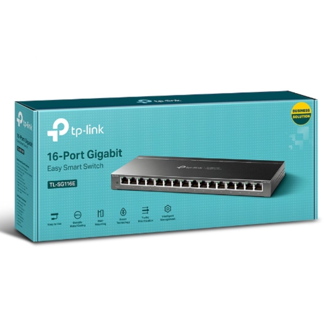 TP-Link TL-SG116E 16-Port Gigabit Unmanaged Pro Switch Desktop/Wall Mounting L2 Features 32xVLAN 32Gbps Capacity 23.81Mpps 8K MAC 4.1Mb Buffer Fanless - Image 5