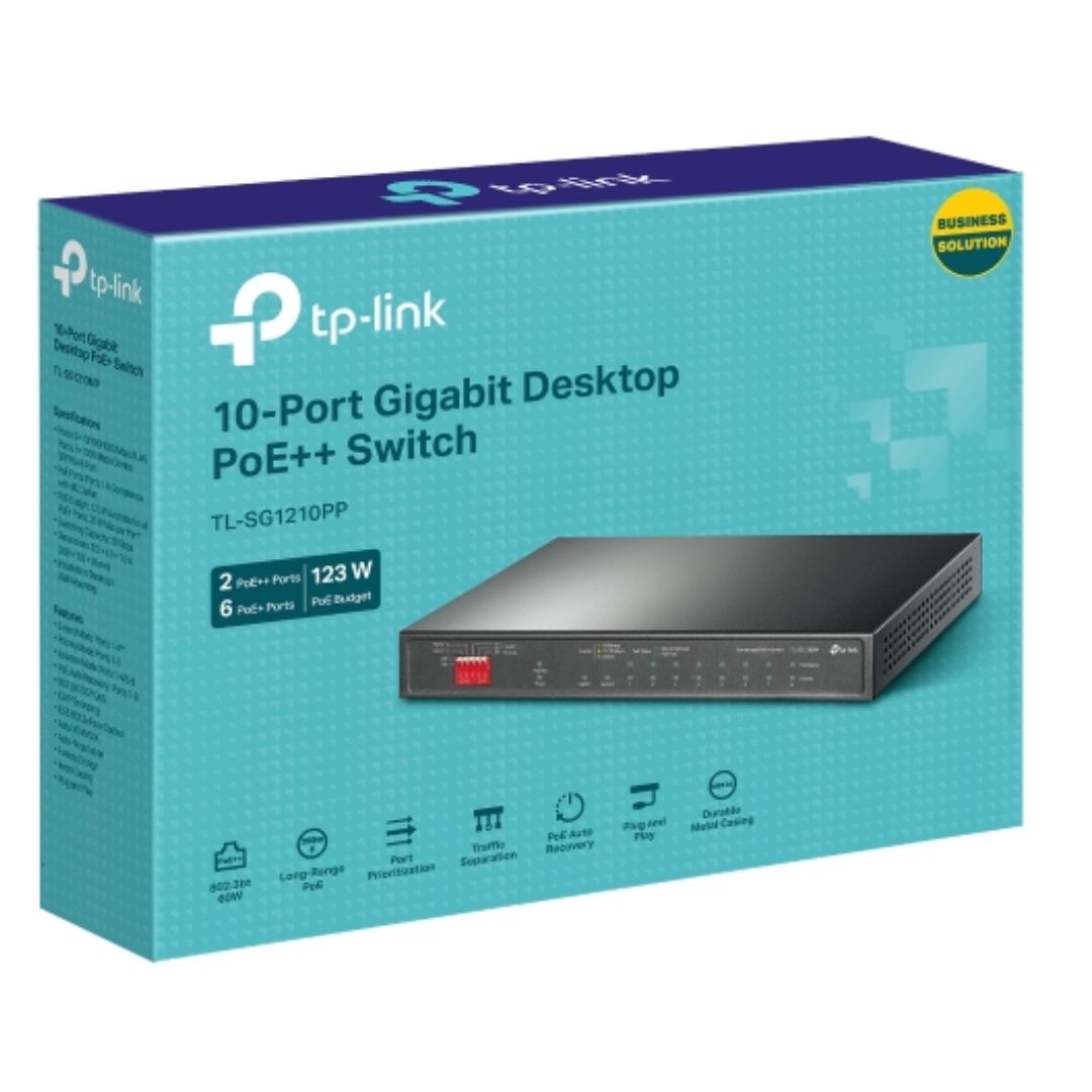 TP-Link TL-SG1210PP 10-Port Gigabit Desktop Switch with 6-Port PoE+ and 2-Port PoE++ , 9× 10/100/1000Mbps RJ45 Ports, 1× 1000Mbps Combo SFP/RJ45 Port - Image 5
