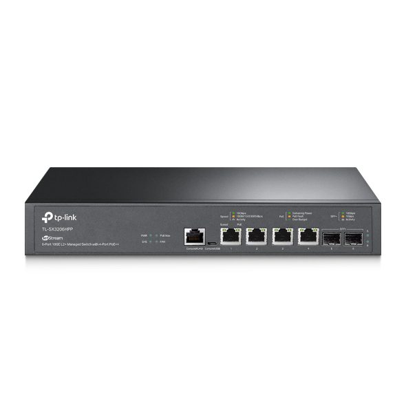TP-Link SX3206HPP Omada JetStream 6-Port 10GE L2+ Managed Switch with 4-Port PoE++, 4× 10G PoE++ Ports, 2× 10G SFP+ Slots, RJ45/Micro-USB Console Port - Image 2