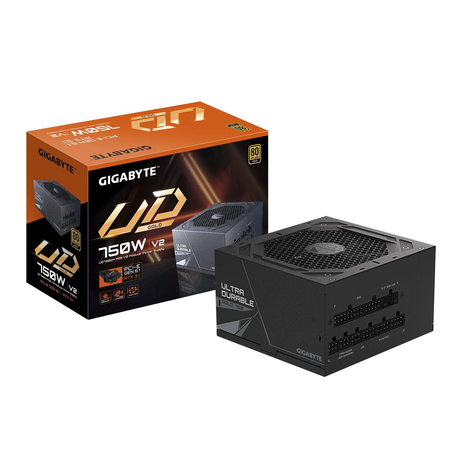 (LS) Gigabyte UD750GM PG5 V2, 750W ATX PSU Power Supply 80+ Gold >90% Black Embossed Cables 100-240 Vac >100K Hrs (NEW)