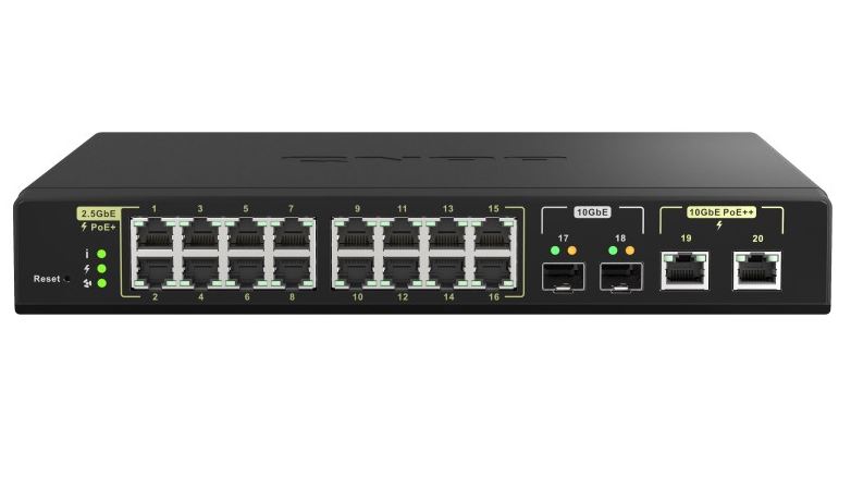 QNAP QSW-M2116P-2T2S, 16 ports 2.5GbE RJ45 with PoE 802.3at(30W), 2 ports 10GbE SFP+, 2 ports 10GbE RJ45 with PoE 802.3bt(90W), web managed switch, 2 Years WTY - Image 2