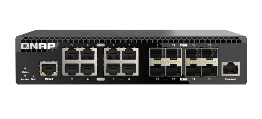 QNAP QSW-M3216R-8S8T, Management Switch, 16 port of 10GbE port speed, 8 port SFP+, 8 port 10gbE RJ45, half-rackmount design, 2 Years WTY - Image 2
