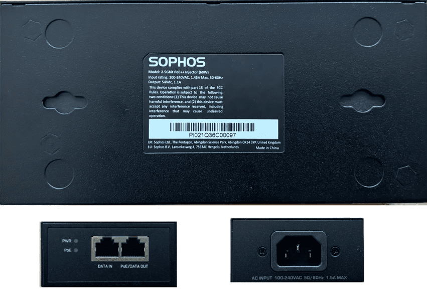 Sophos Gbit/2.5G PoE++ Injector (802.3bt - 60W) - AU power cord