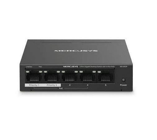 Mercusys MS105GP 5-Port Gigabit Desktop Switch with 4-Port PoE+, 10/100/1000 Mbps RJ45 ports, Up to 250 m - Image 2