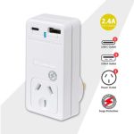 Sansai USB C + A 2xUSB charging Outlets Power Adaptor 240V 10A Power status indicator Wall Charger
