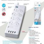 Sansai 8 Outlets & 4 USB Outlets Surge Protected Powerboard Master On/Off switch 1M lead & Right angle plug 230-240VAC IV Retail box