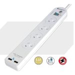 Sansai 4 Way Basic Powerboard USB Ax2 4 Outlets Master Switch Surge and overload protection1M Length