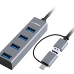 mbeat® 4-Port USB 3.0 Hub with 2-in-1 USB 3.0 & USB-C Converter - Space Grey transfer speeds up to 5Gbps Material: Aluminium Weight: 48g