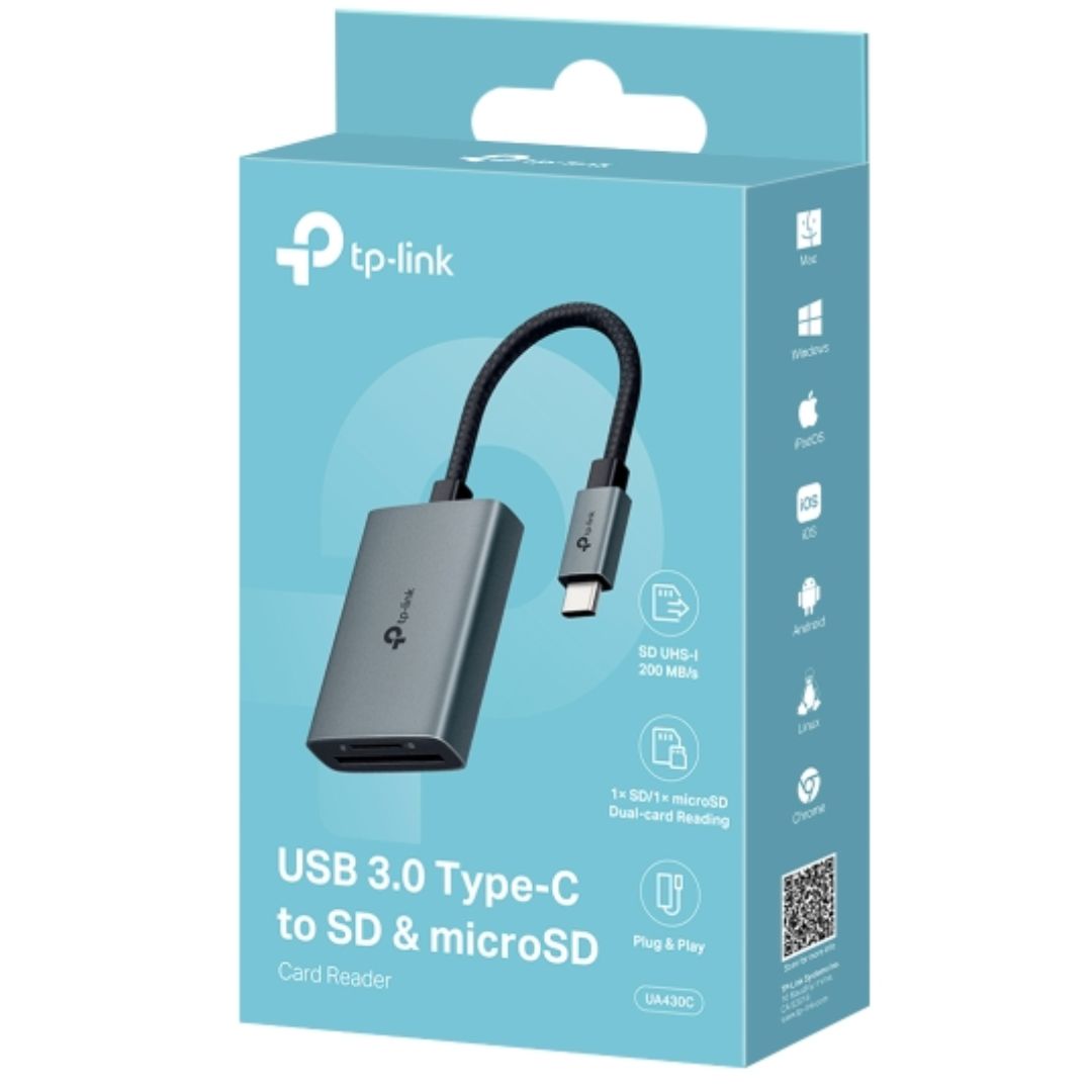 TP-Link UA430C USB 3.0 Type-C to SD & microSD 3.0 Card Reader, support SD,SDHC、SDXC,microSD、microSDHC、microSDXC cards up to 2TB. - Image 5