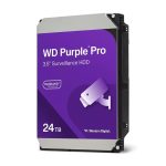 Western Digital WD Purple™ Pro Surveillance Hard Drive - 24TB 3.5' HDD 7200RPM 512MB SATA 287MB/s 24x7 2.5mil MTBF 5-Year Limited Warranty