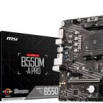 MSI B550M-A PRO Motherboard AMD Ryzen AM4, 2xDDR4, support up to 64GB, 1xPCIe 4.0/3.0 x16 slot, 2xSATA 6Gb, 6xUSB3.0, 6xUSB2.0, DVI-D, HDMI