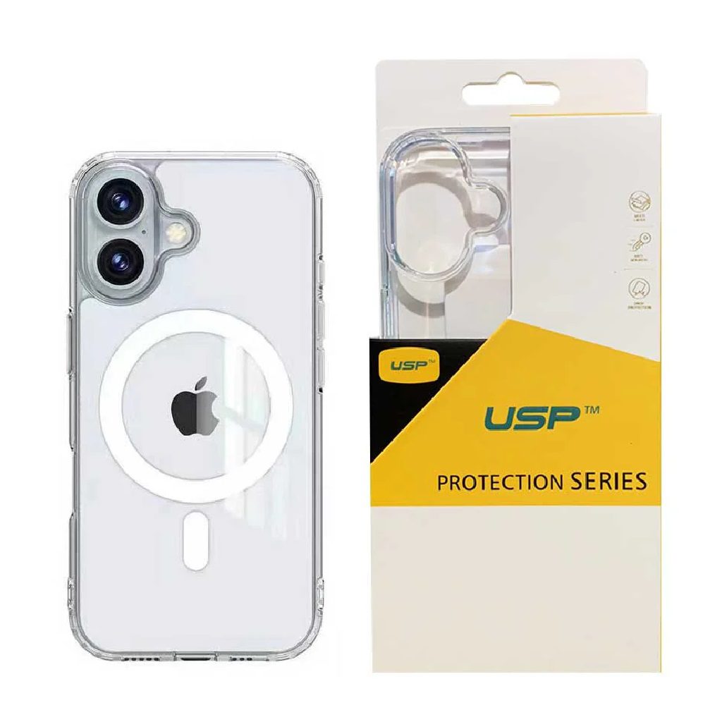 USP Apple iPhone 16 (6.1') Clear Rock Shockproof Case with MagSafe - Ultra-thin, Lightweight, Non-slip, Crystal Clear, 10 Years Warranty