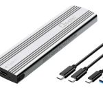 Oxhorn USB C 3.2 Gen 2 M.2 NVMe NGFF Enclosure 10 Gbps B+M Key M.2 NVMe SSD up to 4TB 2280/2260/2242/2230 Aluminum Macs Windows USB-A Silver 2 YR WTY