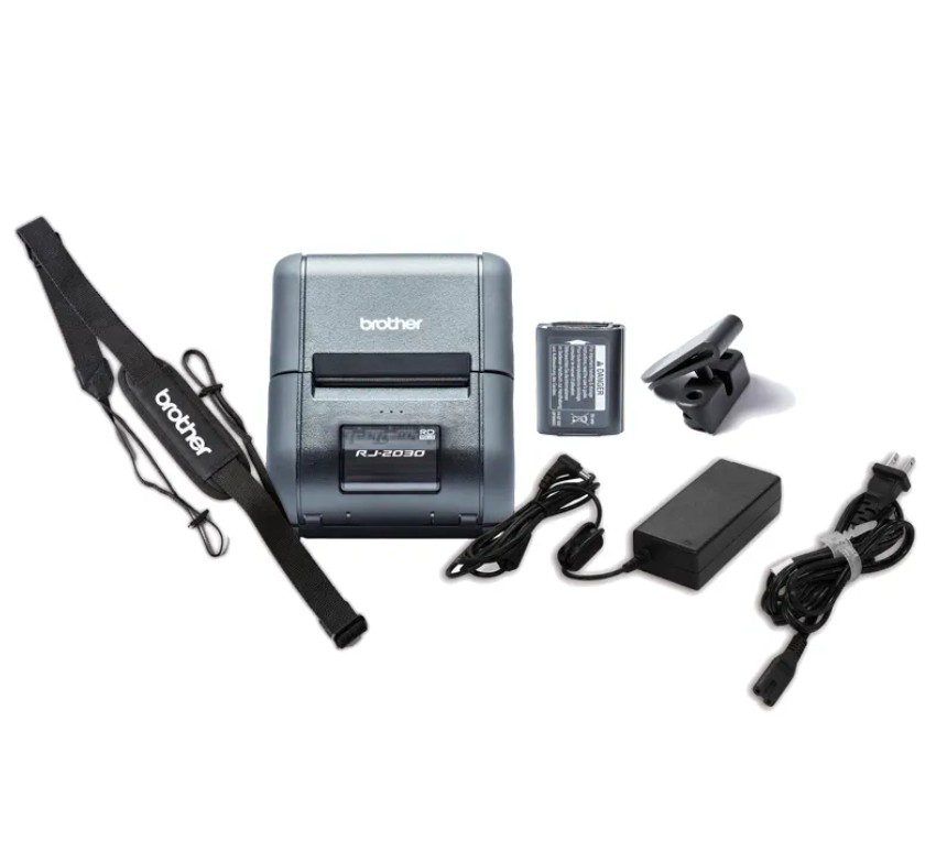 Brother RJ-2030 2' MOBILE RECEIPT PRINTER, USB & BT LI-ION BATTERY & BELT CLIP, Shoulder Strap (PA-SS-4000), AC Adaptor (PA-AD-600A), Receip Roll