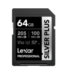 Lexar [nr Model] Lexar Professional Silver Plus 64gb Sdxc™ Uhs-i Card 64gb- C10, Uhs-i (v30), U3, Up To 205mb/s Read, 100mb/s Write Shot 4k (LSDSIPL064G-BNNNG)