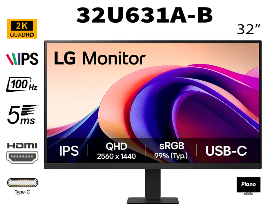 LG 32" QHD 100Hz USB-C Monitor (SKU: 32U631A-B) 
